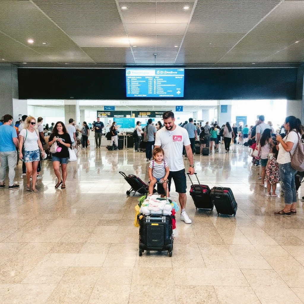 Ngurah Rai Denpasar Airport arrivals hall with family