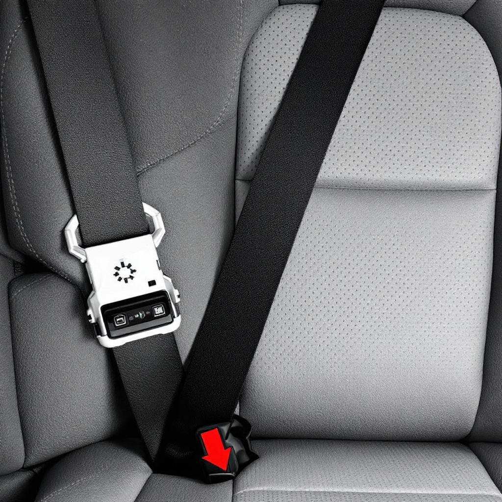 Close-up of ISOFIX anchor point and seatbelt child seat installation