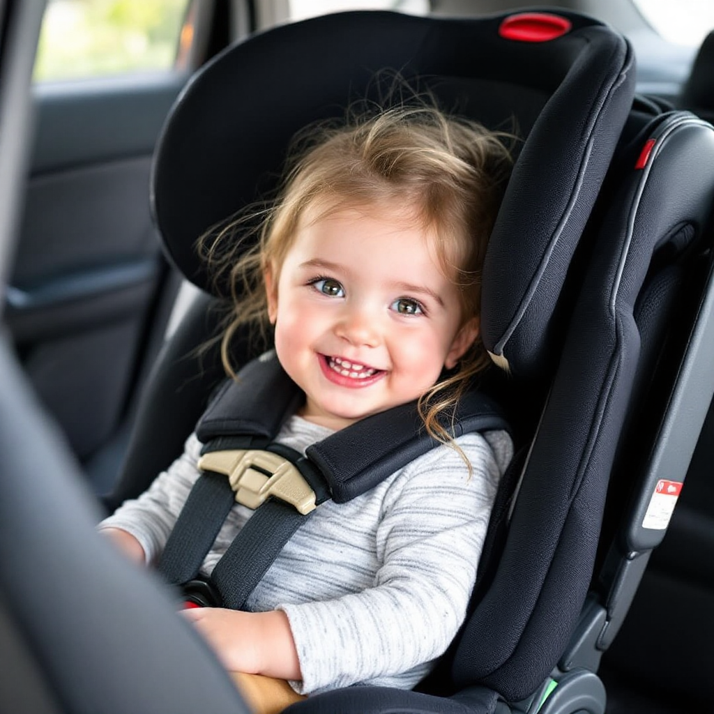 Family arriving for pre-booked airport transfer with child seat